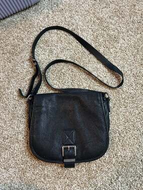 Michael Kors Black Pebbled Leather Saddle Crossbody Bag with Buckle Detail